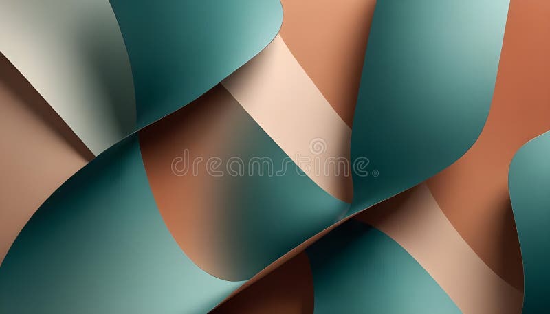 Abstract image of intertwining lines in shades of teal, beige, and brown, creating a dynamic and geometric pattern. stock illustration