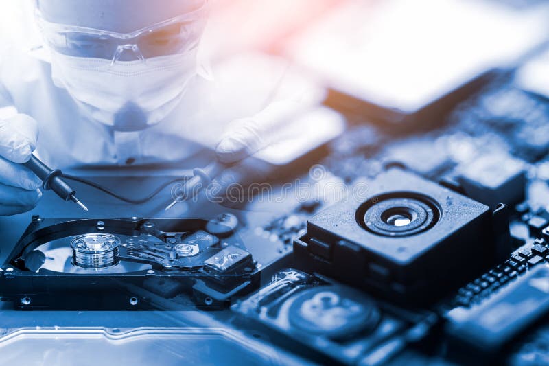 The abstract image of the technician assembling inside of smartphone by screwdriver in the lab. the concept of computer hardware stock images