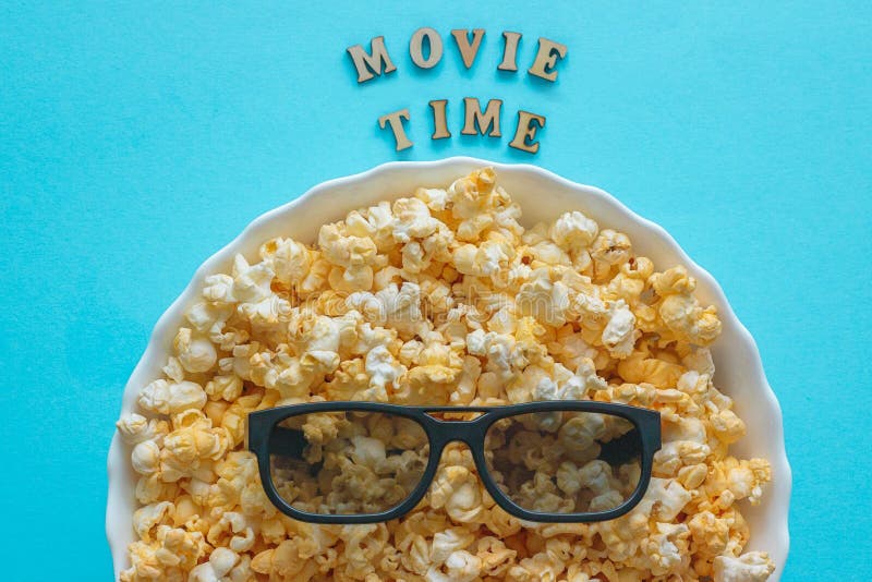 Abstract image of viewer, 3D glasses and popcorn, text royalty free stock photos Abstract image of viewer, 3D glasses and popcorn, text royalty free stock photos