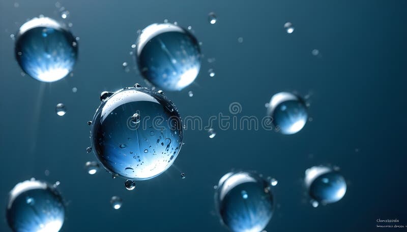 An Abstract Image of Water Droplets Floating Against a Blue Background