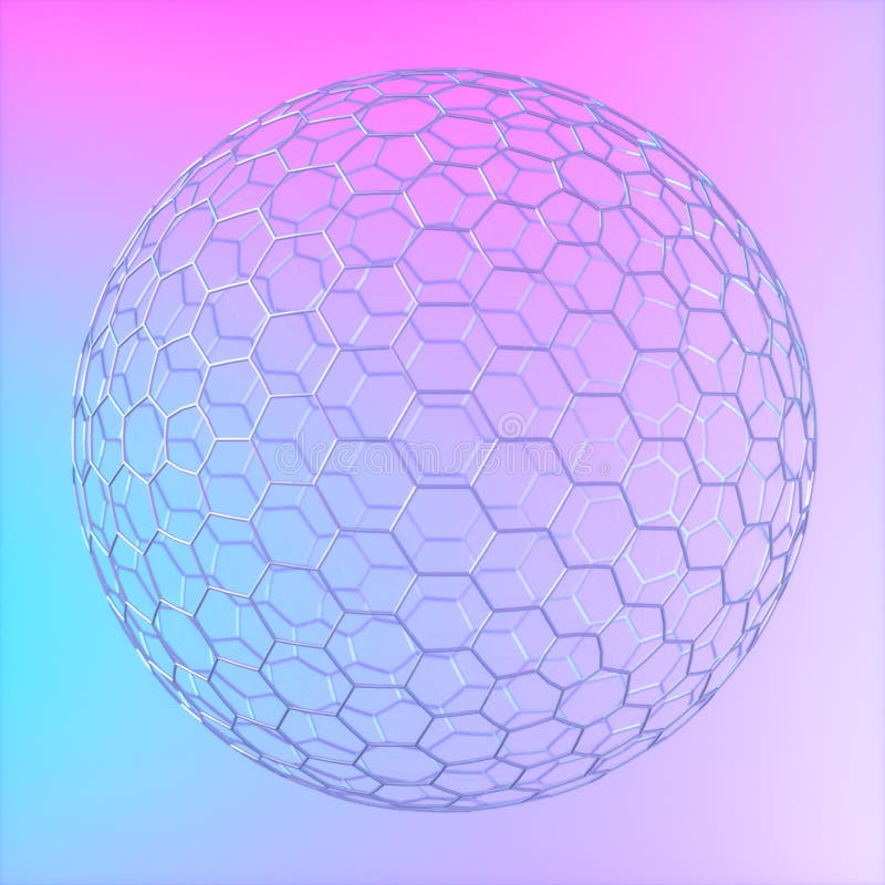 Abstract image of a wire ball on a blue and pink background 3D image vector illustration