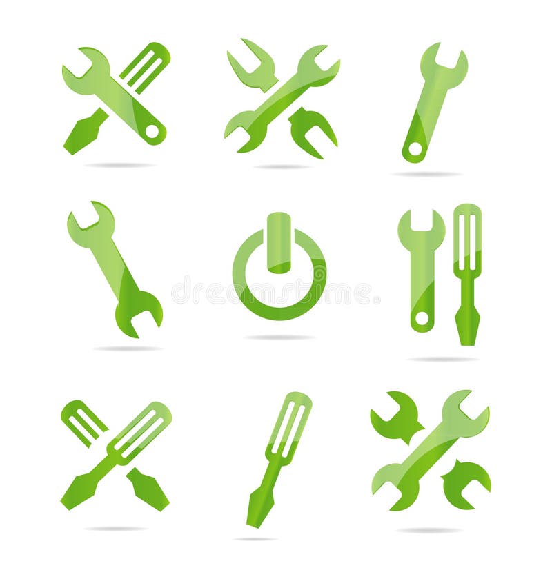 Abstract industrial symbols set green color