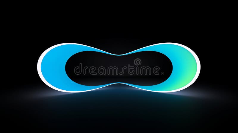 Abstract infinity symbol glowing in neon blue and green colors. stock photo
