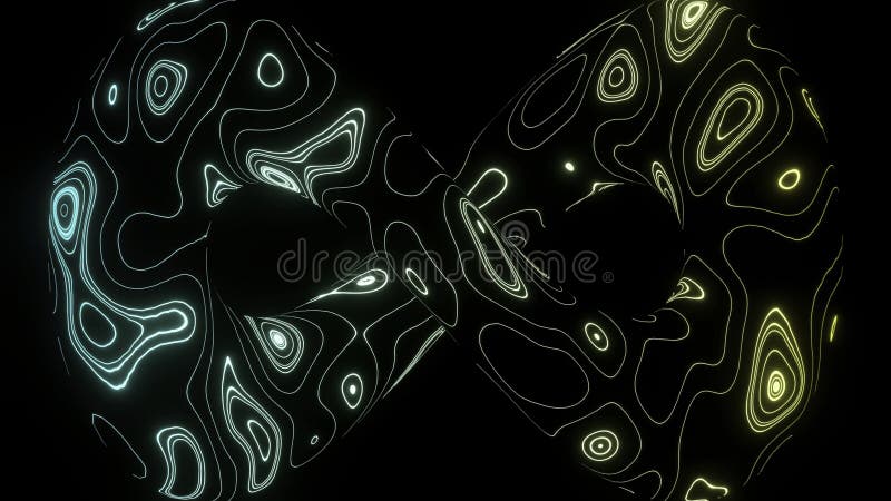 Abstract Infinity symbol with neon oval shaped stains. Action. Endlessly moving surface of 3D symbol of infinity. royalty free stock photos