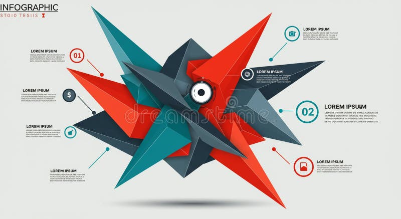 Abstract infographic featuring a 3D geometric starburst composed of overlapping royalty free illustration