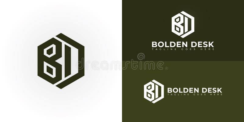 Abstract initial hexagon letters BD or DB logo in green color isolated on multiple background colors royalty free illustration