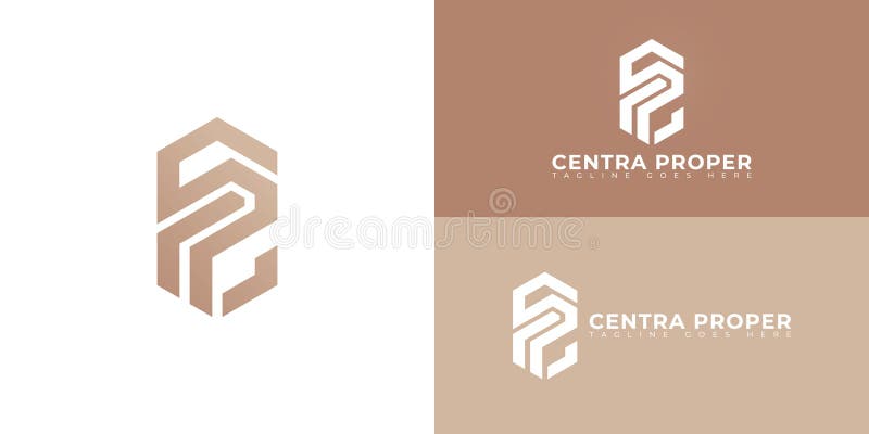 Abstract initial hexagon letters CP or PC logo in gold color isolated on multiple background colors. stock illustration