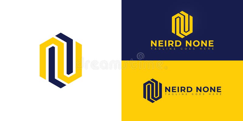 Abstract initial hexagon letters N or NN logo in yellow color isolated on multiple background colors stock illustration
