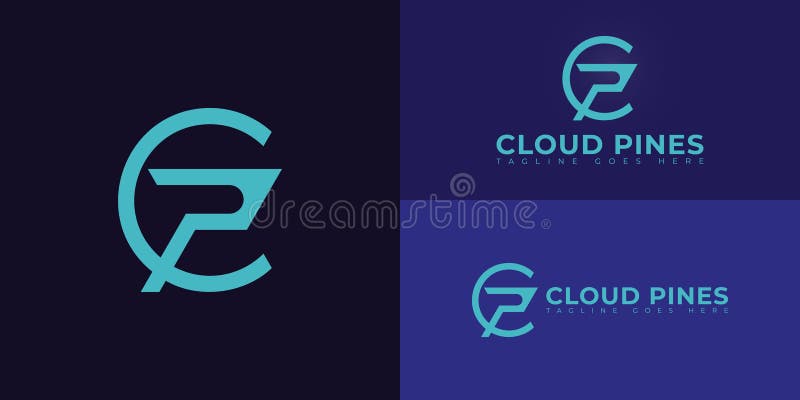 Abstract initial letters CP or PC logo in blue color isolated on multiple background colors stock illustration