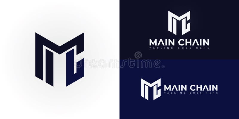 Abstract initial letters MC or CM logo in blue color isolated on multiple background colors vector illustration