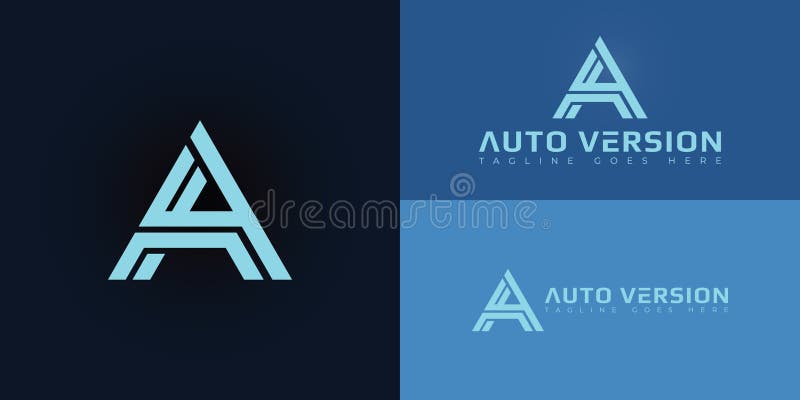 Abstract initial triangles letters AV or VA logo in blue color isolated on multiple background colors stock illustration