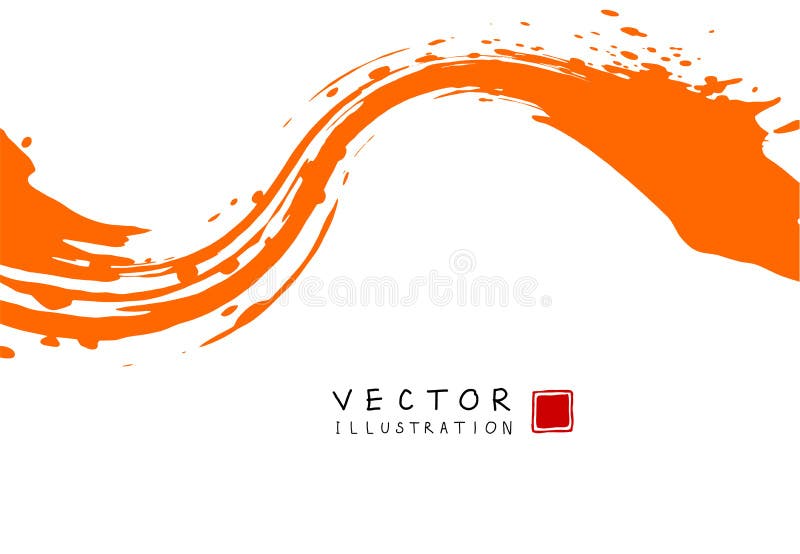 Abstract ink background. Chinese calligraphy art style, orange paint stroke texture on white paper