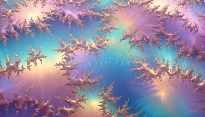 Abstract, intricate, delicate design resembling frost or crystals, with a vibrant, colorful background. stock illustration