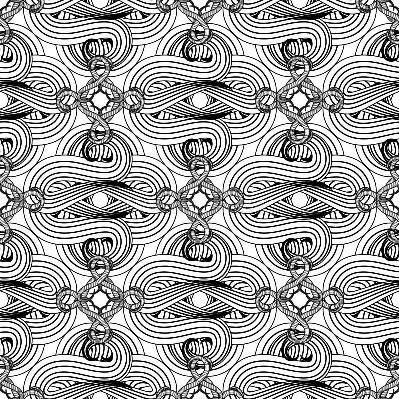 Abstract intricate line art tracery vector seamless pattern. Black and white ornamental psychedelic background. Abstraction. royalty free illustration