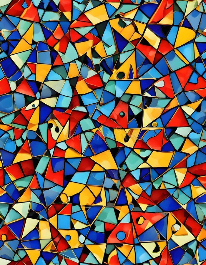 Abstract intricate mosaic made up of colorful geometric shapes creating a vibrant and dynamic visual effect, Generative AI.