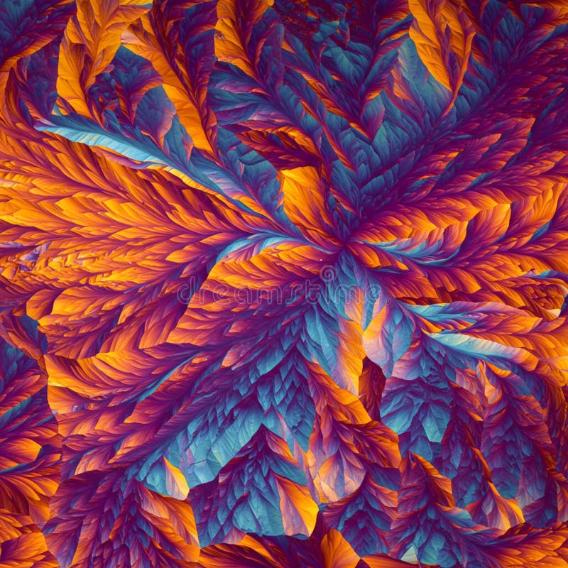 An abstract, intricate pattern with overlapping feather-like shapes in vibrant oranges royalty free illustration