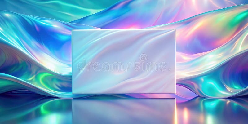 Abstract iridescent fabric backdrop with blank square display. Generative AI royalty free illustration