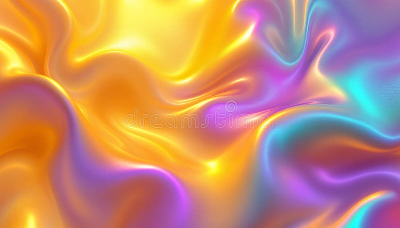 Abstract Iridescent Fluid Art: Golden Hues and Shimmering Waves vector illustration