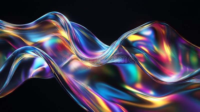 Abstract Iridescent Fluid Flowing Dynamically On Dark Background vector illustration