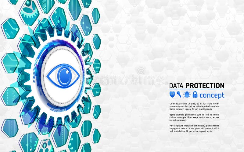 Abstract isometric high tech background with cyber eye data protection. vector illustration
