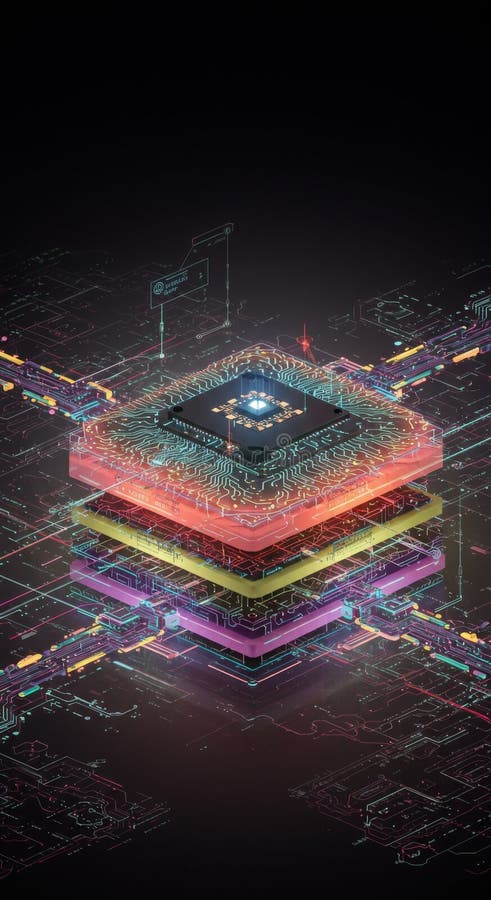 Abstract Kleurrijk Gloeiend Kubus Data Netwerk stock illustratie