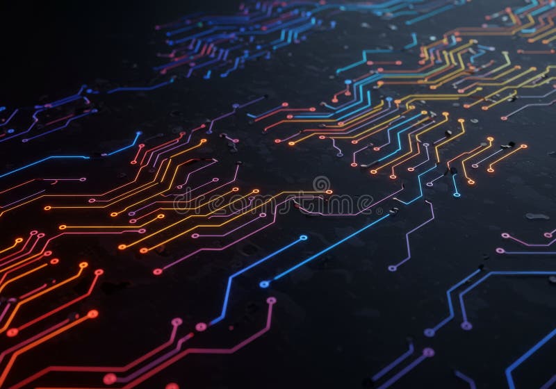 Abstract kleurig stroomcircuit bordpatroon stock illustratie