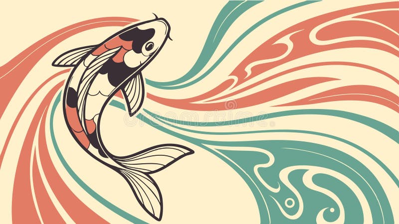 Abstract Koi fish wave pattern marine life art, vector design Generative AI royalty free illustration