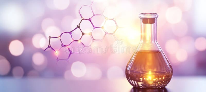 Abstract Laboratory Glassware, Education And Science Banner With Soft Focus And Illuminating Light vector illustration