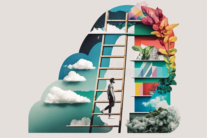 Abstract Ladder and Clouds. Concept of Career Growth and Development