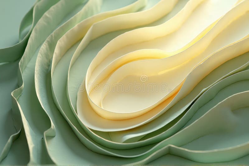 Abstract layered paper art with soft pastel green and yellow tones vector illustration