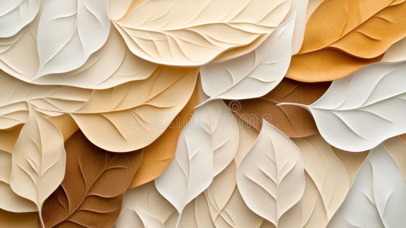 Abstract leaf like patterns in muted latte shades create soothing and elegant composition, blending soft textures and warm tones stock illustration