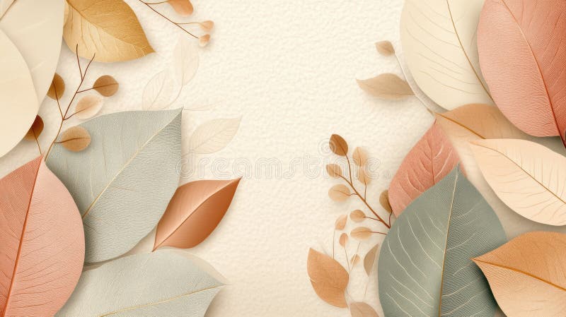 Abstract leaf patterns in muted latte shades create soft and elegant composition, blending warm earthy tones with subtle textures stock illustration