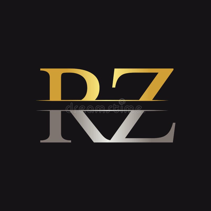 RZ Text Gold Black Silver Modern Creative Alphabet Letter Logo Design