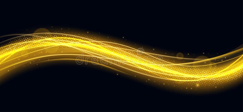 Abstract light effect. Glowing light lines with sparkles on black background. Glowing neon light wave. Light stroke. royalty free illustration.