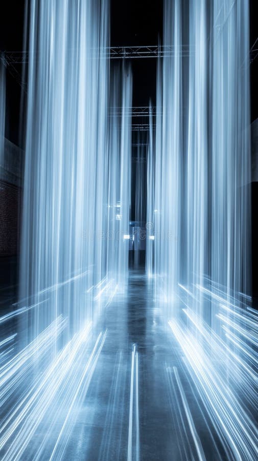 Abstract light installation with vertical streaks, futuristic art concept