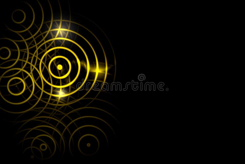 Abstract light yellow circle ring effect with sound waves oscillating on black background vector illustration