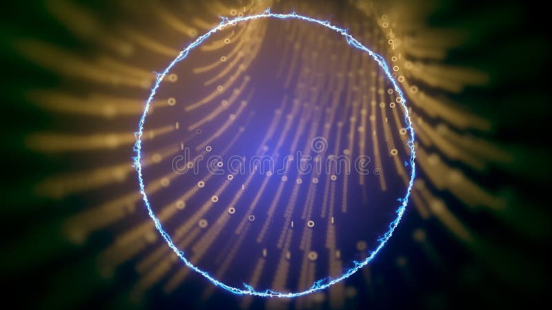 Abstract lightning ring journey through futuristic HUD tunnel of glowing data rows. vector illustration