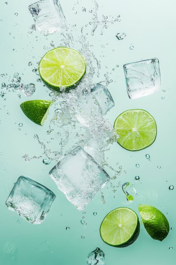 Abstract lime and ice splashes celebrate National Margarita Day with vibrant colors on a clean gradient backdrop royalty free stock photography