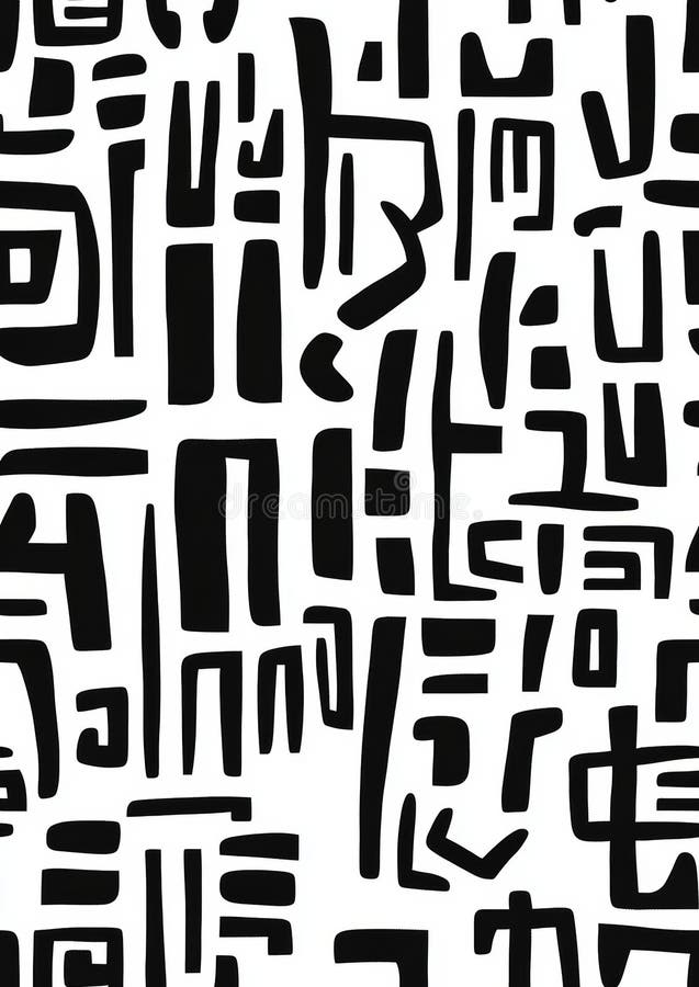 Abstract Line-Based Glyphs on White Background, Decorative Typography Concept Generative AI stock illustration