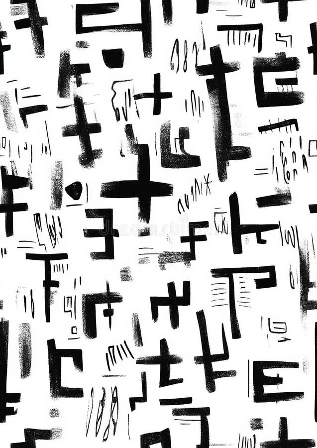 Abstract Line-Based Glyphs on White Background, Decorative Typography Concept Generative AI royalty free illustration