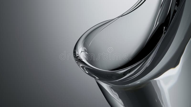 Abstract liquid curve in transparent glass form. A mesmerizing abstract composition featuring a smooth curved liquid form inside transparent glass. The elegant shape and reflective surface create a futuristic and artistic visual. AI generated.