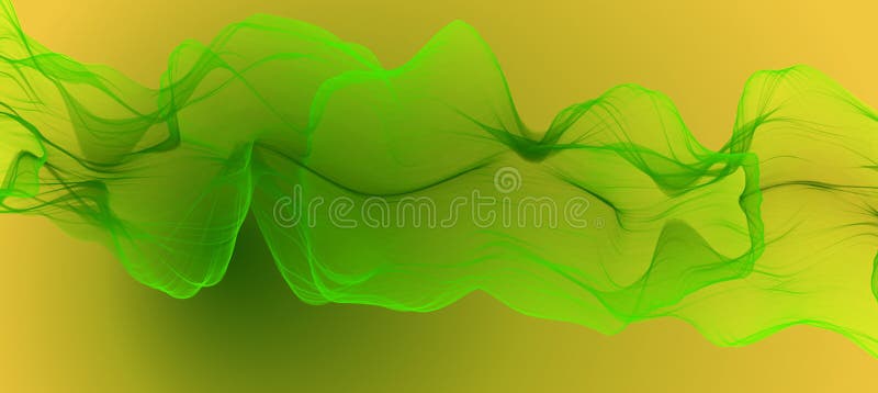 Abstract liquid flow stream. Wavy green fabric on yellow background royalty free illustration