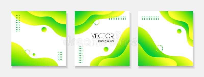 Abstract liquid fluid green backgrounds for social media posts. Vector set of square templates with copy space for text vector illustration