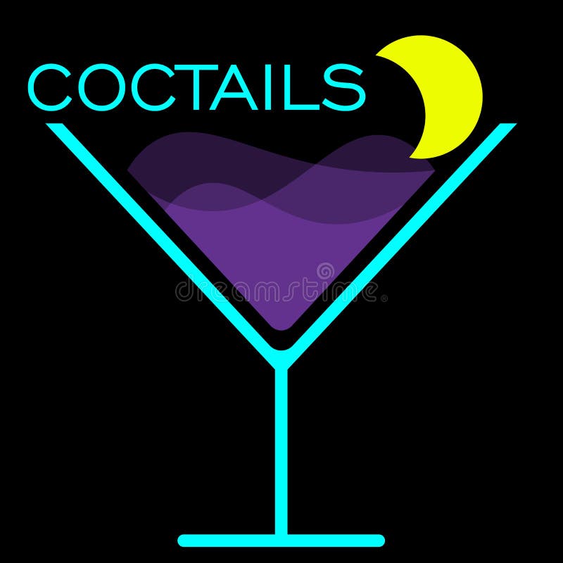 Abstract logo of a cocktail with a slice of lemon in the form of a moon on a dark background royalty free illustration