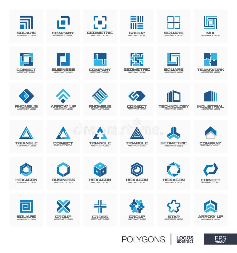 Abstract logo set for business company. Segment group connect, triangle concept. Polygon, square, rhombus, cross royalty free illustration Abstract logo set for business company. Segment group connect, triangle concept. Polygon, square, rhombus, cross royalty free illustration