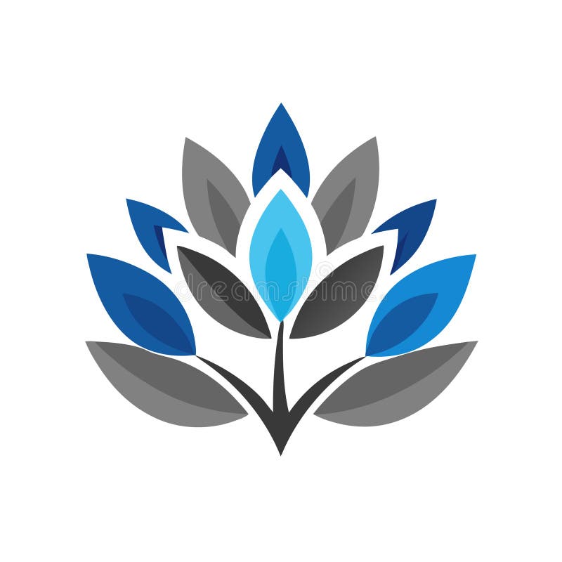 Abstract Lotus Flower Logo Design med blå och grå Petals vektor illustrationer