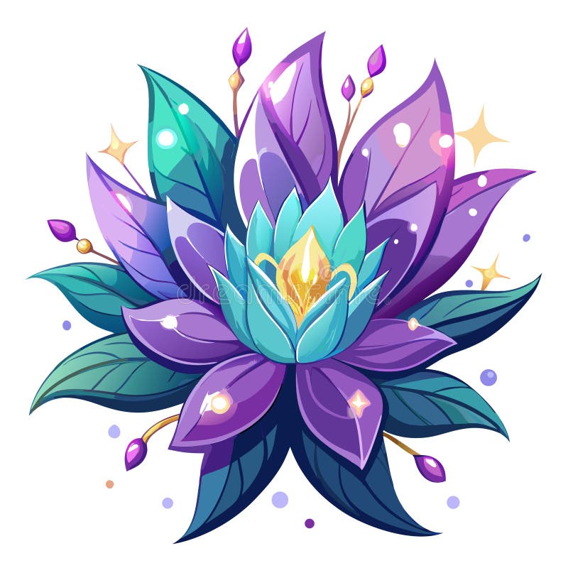 Abstract Lotus Flower Vector Illustration in Shades of Purple and Teal stock illustrationer