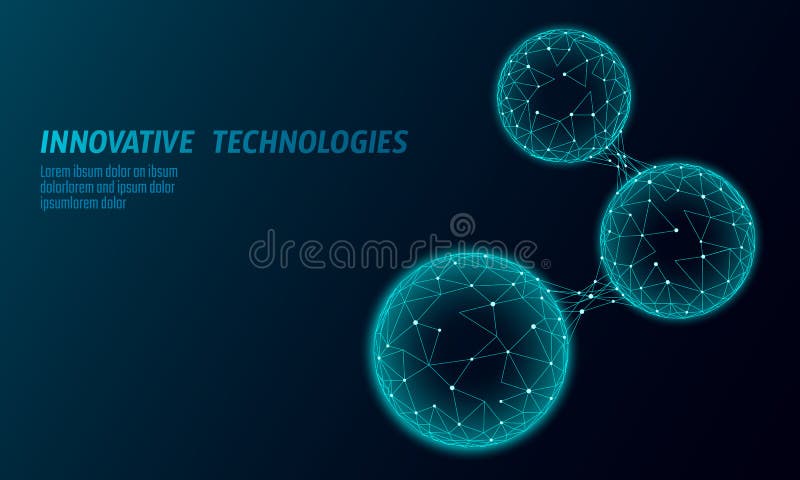 Abstract low poly biological connected cell. Connection world communication technology polygonal. Blue business science