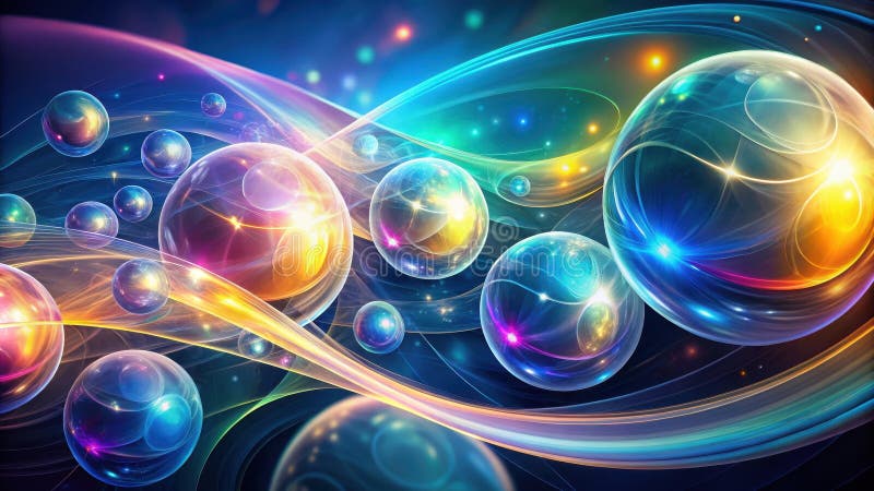 Abstract luminous spheres intertwined in a dynamic flow of energy and light. Generative AI vector illustration