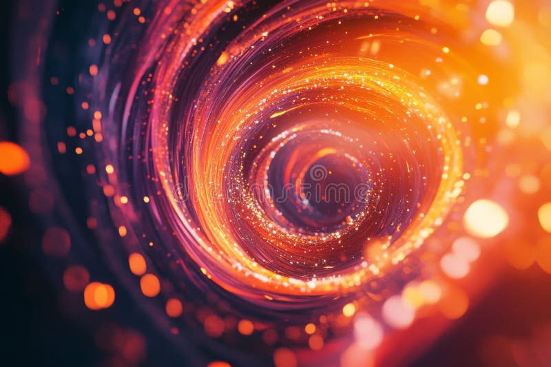 Abstract luminous vortex, dynamic orange and red gradients swirling into infinity, radiant and stock photography